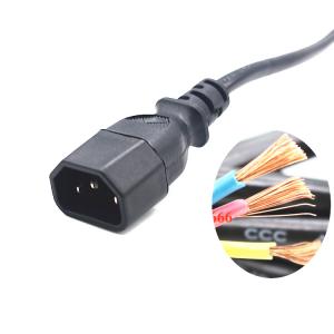 China High quality 3pin C14 black extension power cord without stopper 0.5m-10m copper power extension cable factory