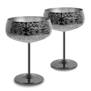 China 14 Oz Etching Martini Cocktail Glasses Black Plated Stainless Steel factory