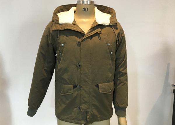 Army Green Mens Medium Trench Coat Sherping Lined Cotton Filling Casual Hooded