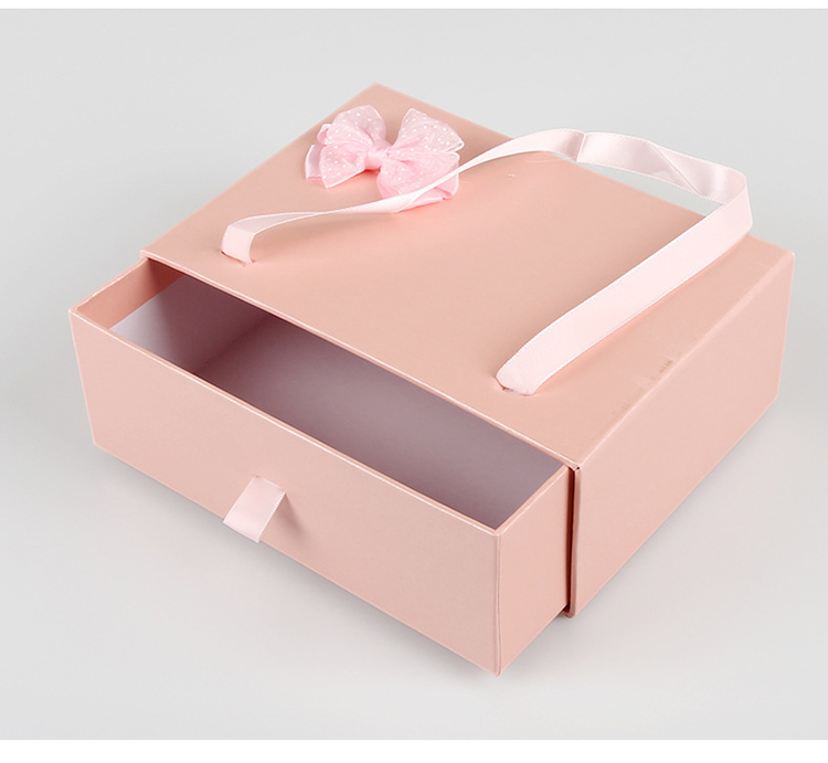 Drawer Type Storage Cardboard Box Luxury Jewelry Ribbon Bow Gift Box With Handle