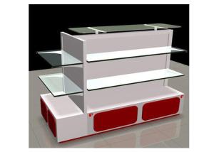 China White Gondola Shop Shelving With 2mm Thickness Glass Shelf , Recyclable Liquor Store Shelving factory