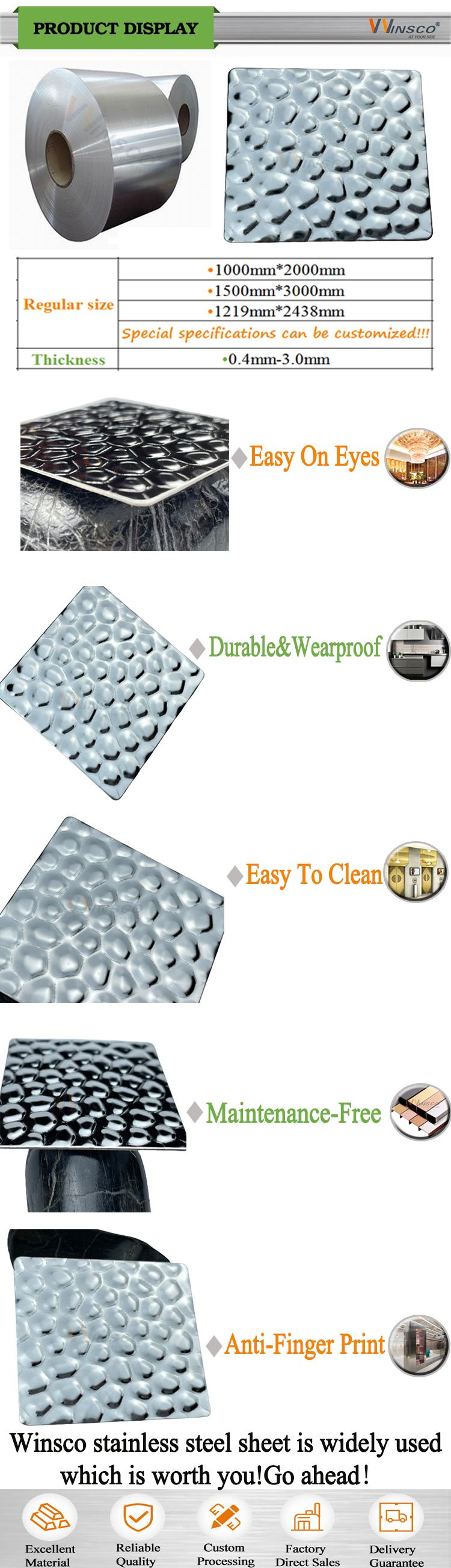 Convex Honeycomb Stainless Steel Sheet Cold Rolled 304 Embossed