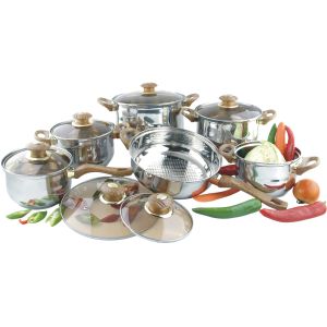 12pcs cookware set with tawny class lid & cooking pot with kettle & kitchenware