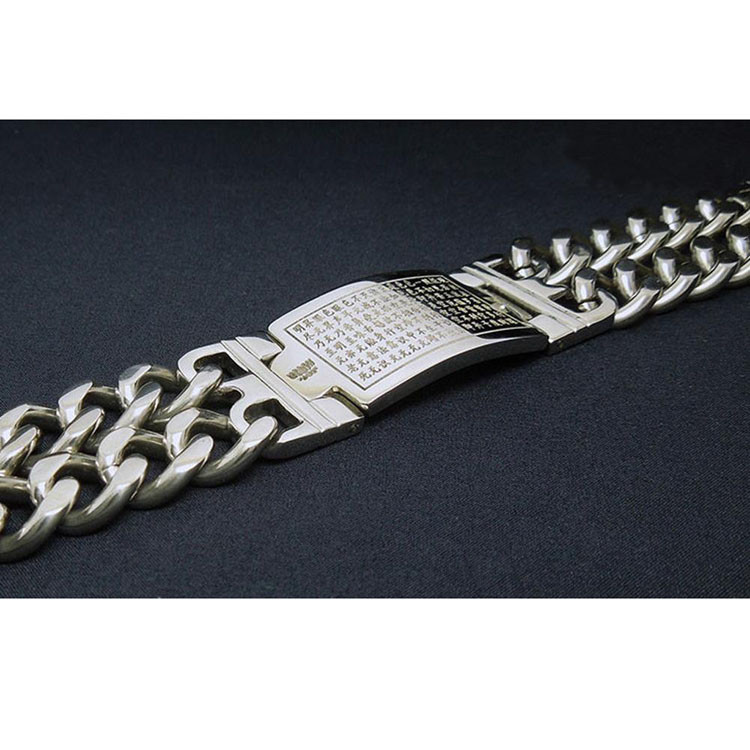 Men's Titanium Stainless Steel Dould Curb Chain Id Bracelet with Chinese Word (CE487)