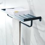 Black Bathroom Towel Rack With Two Towel Bars Wall Mount Holder