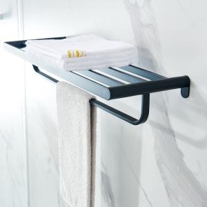 China Black Bathroom Towel Rack With Two Towel Bars Wall Mount Holder factory