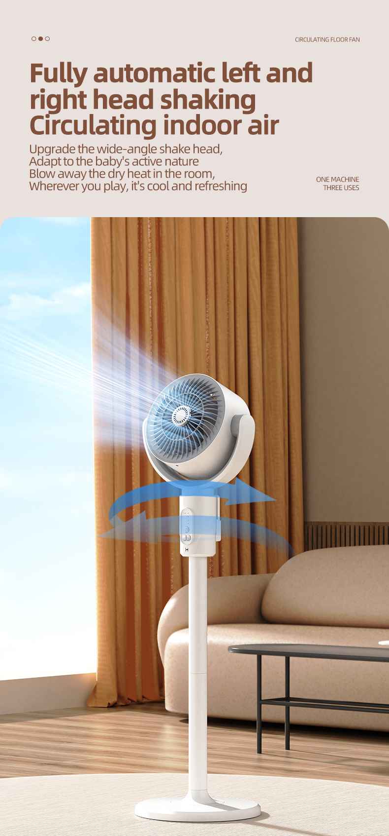 FLOOR Installation 4000mA USB Rechargeable Floor Standing Fan with Adjustable Height