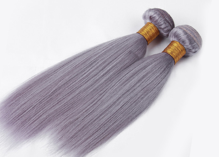 Customized Purple Grey Hair Silk Straight 100% Human Hair Can be flat ironed