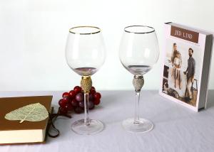 China Hand Blown 20Oz Lead Free Crystal Wine Glasses Gold Rim Diamond Decoration factory