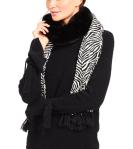 Animal 100 Wool Blanket Scarf , Jacquard Long Chunky Scarf With Middle Faux Fur