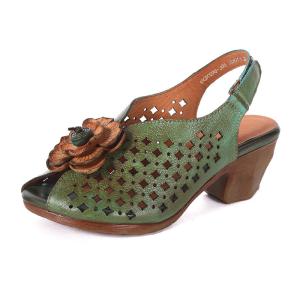 China S486 0 Spring And Summer New Fish Mouth Hollow High Heel Fashion Women'S Shoes, Leather Flowers, Ethnic Style Single Sho factory