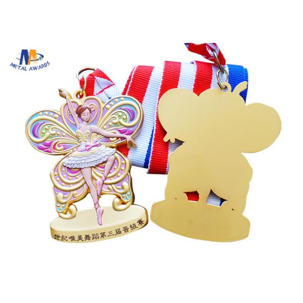 Dancing Medal In 3D Effect Colors Painting for Dancing Girl With Woven Ribbon