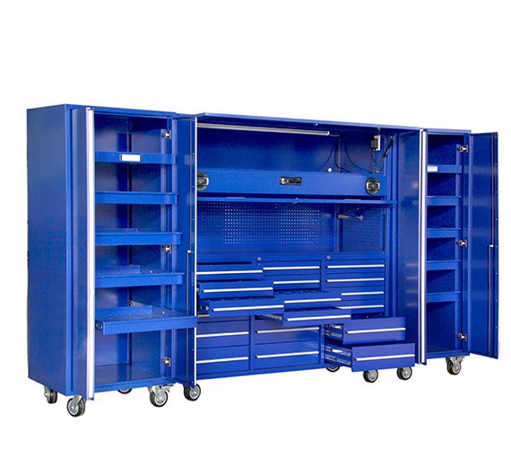 18-Drawer Metal Garage Tool Cabinet on Wheels for Black and Yellow Work Bench Storage