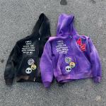 Custom Rhinestone Hoodie Men'S Chenille Patch Embroidery Acid Wash Sun Faded 100