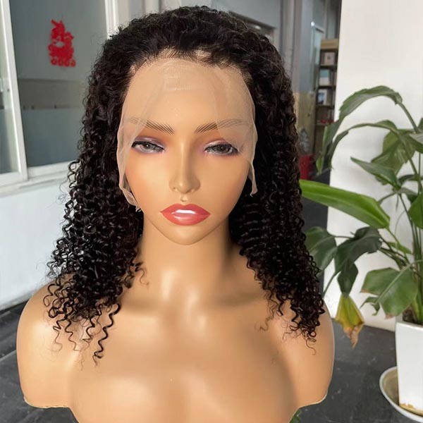 13x4 Transparent Human Hair Lace Wig Kinky Curly Frontal Glueless Natural Color