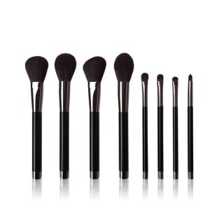 China Vegan Face Eye Beauty Makeup Brush Set 8pcs Shiny Black Plastic Handle factory