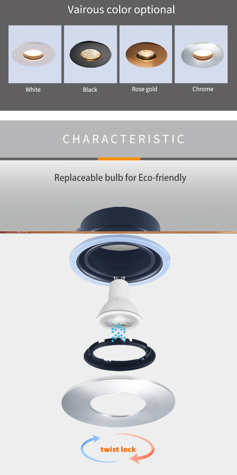 Recessed LED Waterproof IP65 Downlight For Bathroom Kitchen