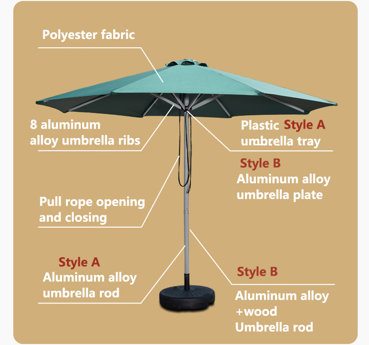 Outdoor Furniture Aluminum Alloy Tube Round Drawstring Parasol Umbrella for Patio and Pool