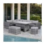 Modern Rattan Garden Set with Sectional Dining Sofa and Rising Table Outdoor