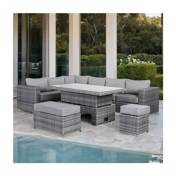 Modern Rattan Garden Set with Sectional Dining Sofa and Rising Table Outdoor