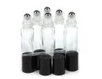 Roll On Glass Perfume Bottles Round Shape Transparent With Black Lids