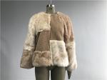 Beige Short Ladies Faux Fur Coats , Faux Fur Tan Teddy Fur Combo Coat