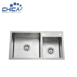 China SUS304 Stainless Steel Kitchen Sinks Double Bowl Handmade House Kitchen Sinks With Filter Basket factory