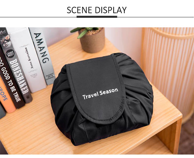 Professional Waterproof Polyester Black Drawstring Cosmetic Bag
