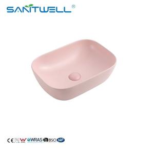 China Chaozhou Factory Above Counter basin 2024 Pink Color Ceramic Basin Wall Mounted Sink factory