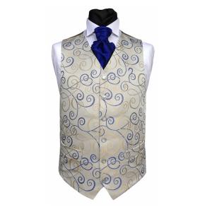 China Gentlemen's blue paisley waistcoat&amp;cravat&amp;hanky set factory
