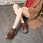 S022 Autumn and winter new style literary leather retro women's boots round toe
