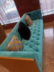 2200*900*800mm Gelaimei Wooden Frame Button Tufted Sofa Blue For Living Room