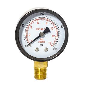 China 1/4'' BSPT Connection 200 Psi 5CM 2in General Pressure Gauges Glass Window factory