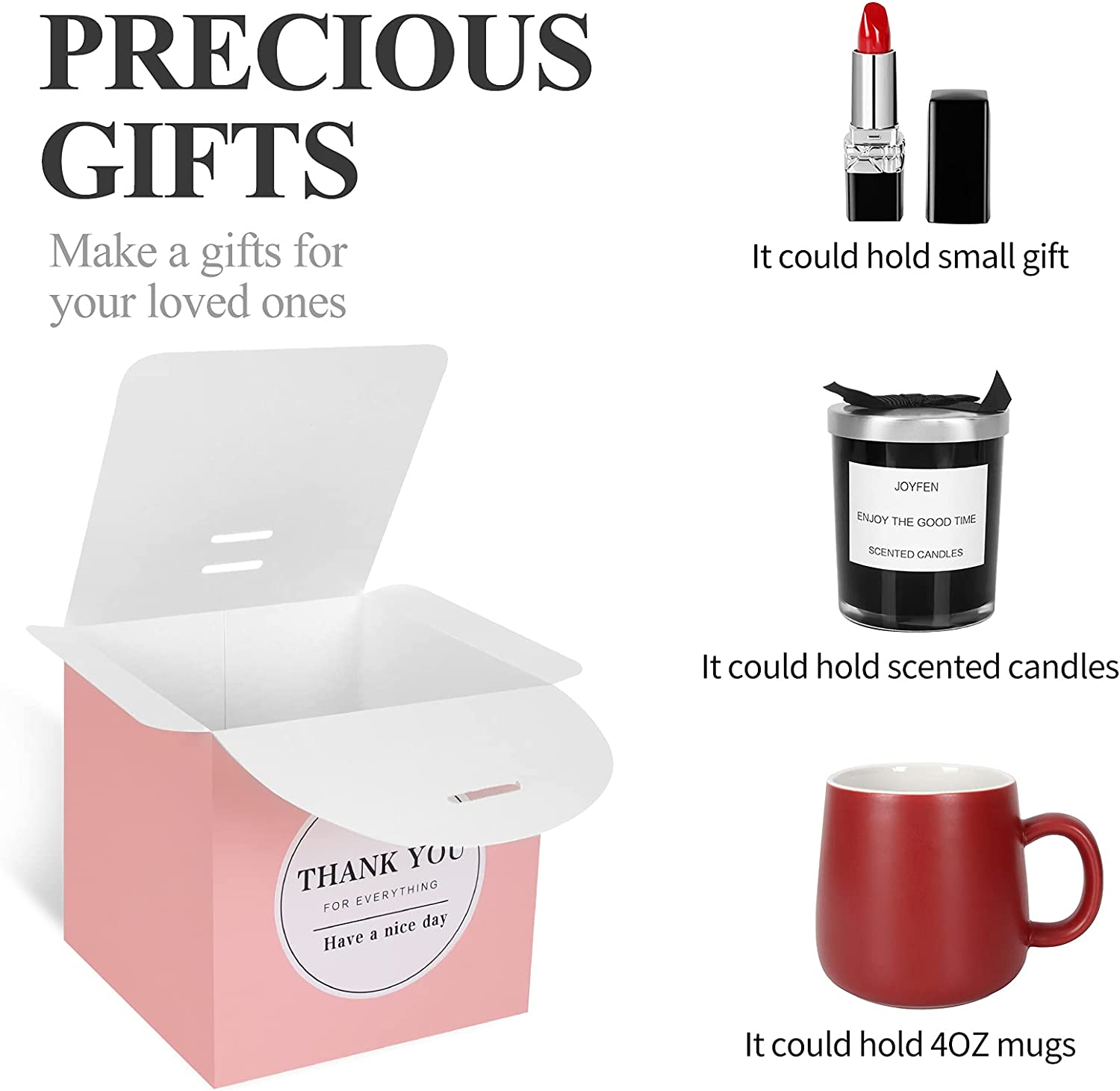 Wedding Party Favor Pink Small Gift Boxes 4x4x4 inches for candle cup and Cupcake