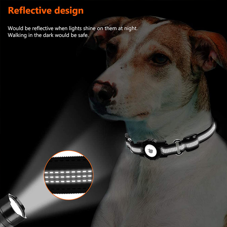 2 in 1 Heavy Duty Dog Collar with AirTag Holder Case Adjustable Reflective Dog Collar with Quick-Release Buckle D-Ring Keychain