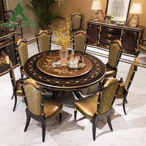 China Deluxe Dining Room Set Classical Antique Wooden Round Dining Table With Turntable factory