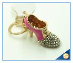 Rhinestone High Heeled Shoes Connecting Metal Key Chain Metal Charm Pendant