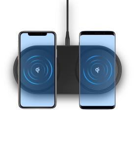 China PC Twin Station Qi Wireless Charging Pad Fast Charge 2 In 1 205KHz factory