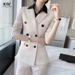 Nonwoven Women's Office White Dress Suit 2023 Top and Pants with Single Button