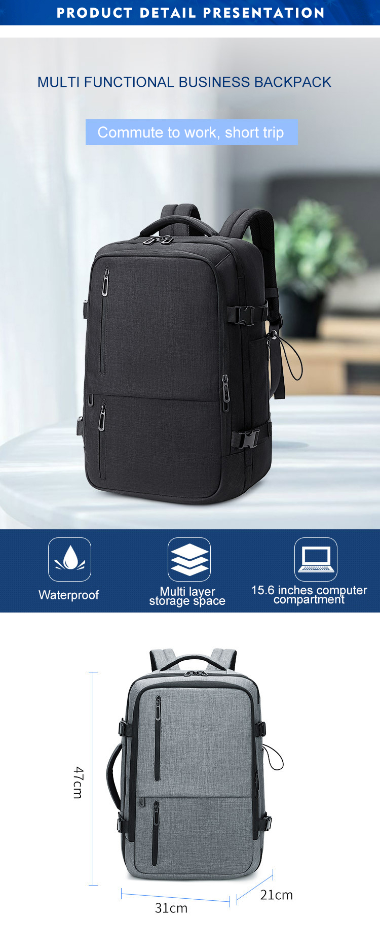 Multifunctional Anti Theft Travel Waterproof Hiking Backpack OEM ODM