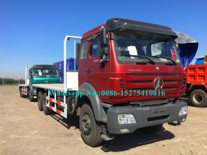 China Ruby red color Beiben 6x4 2638PZ 25 30Ton 380hp Heavy Off Road Container Flat Bed Truck adopt Germany Benz Technology factory