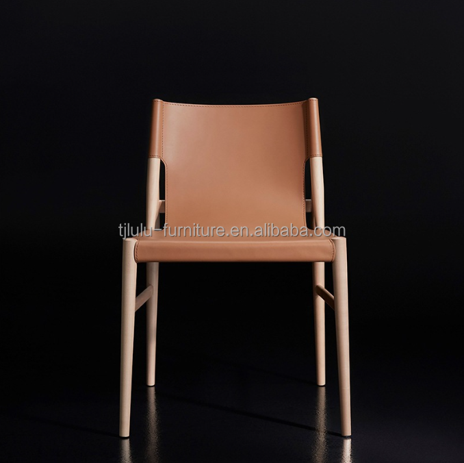 Wood Dining Chair Italian Classic Luxury Modern Cafe Chair Black/Brown Style Living PU Leather Living Room Furniture