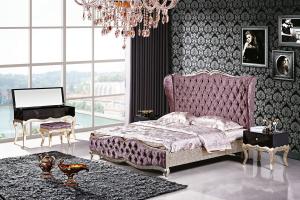China Fabric Solid Wood MDF Board European King Size Beds 5 Piece Custom Logo factory