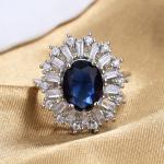 Hollow Silver AAA Cubic Zirconia Sapphire Wedding Ring Prong Setting