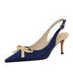 8999-7 Korean Fashion Woven Shallow Mouth Pointed Toe Color Matching Small Bow
