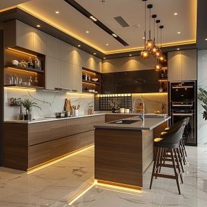 China Modern Custom Kitchen Cabinet With Quartz Island Worktop For High-End Villa Living Room Home Furniture factory