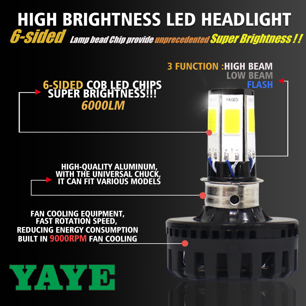 YAYE M6 COB 6000LM LED Headlight Bulbs for Motorcycles The Ultimate Lighting Solution