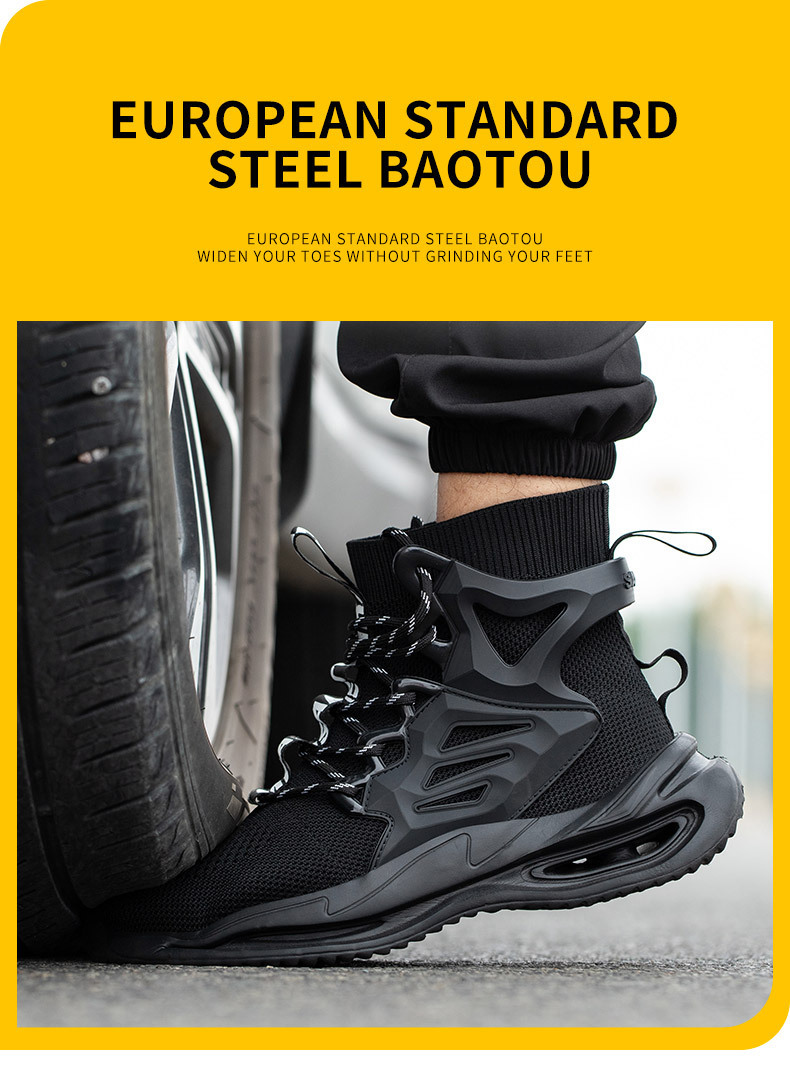 OEM Security Work Boots With Mid-cut Flying Knit Safety Boots And European Standard Steel Toe