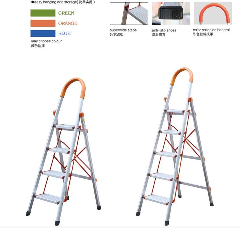 Foldable En131 1.0mm 6063A Aluminum 5 Step Ladder