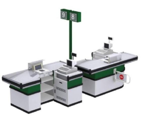 Yellow Supermarket Cash Counter Double Sided Retail Register Counters With Light